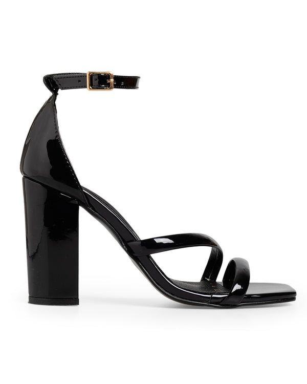 Elegance Noir – Sandalia Con Tacón Negra Ankle Strap 19L