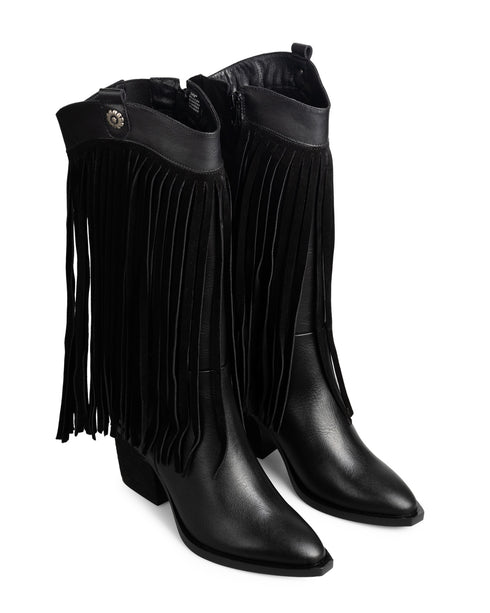 Bota Vaquera Negra Piel Barbas 313