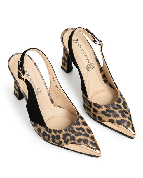 Zaptilla Leopardo Slingback Puta Oro 518