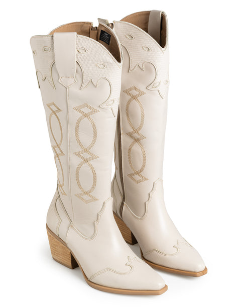 Bota Vaquera Latte Puntos Contraste 819