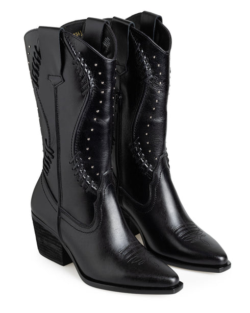 Bota Vaquera Negra Estoperoles 825