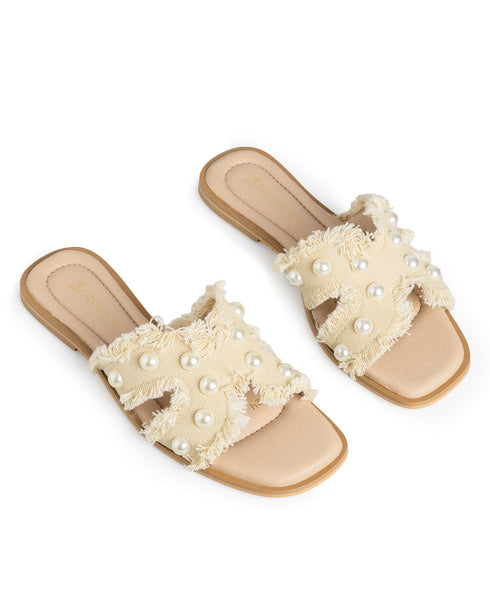 Sandalia Beige Mule Perlas 896