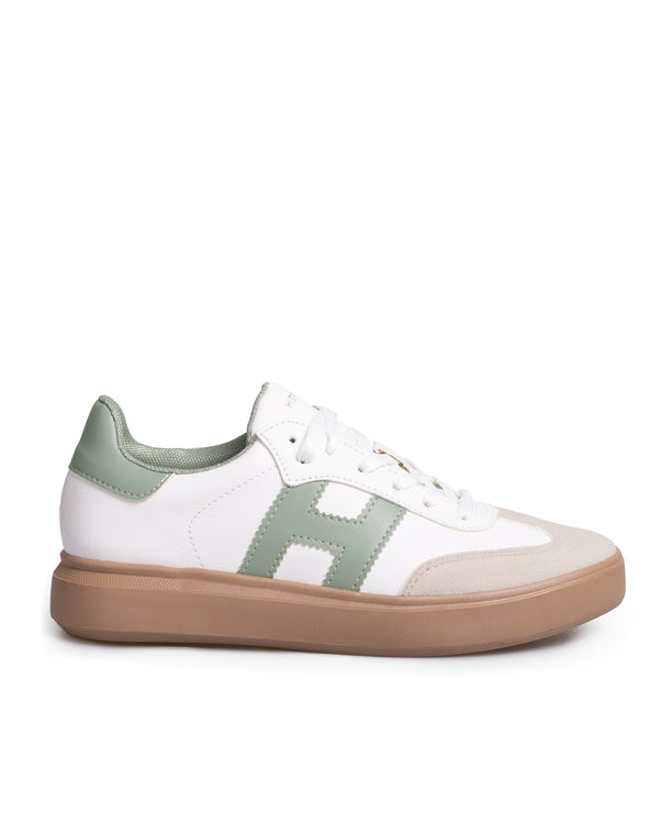Tenis Blanco Básico Franjas Verdes 1007