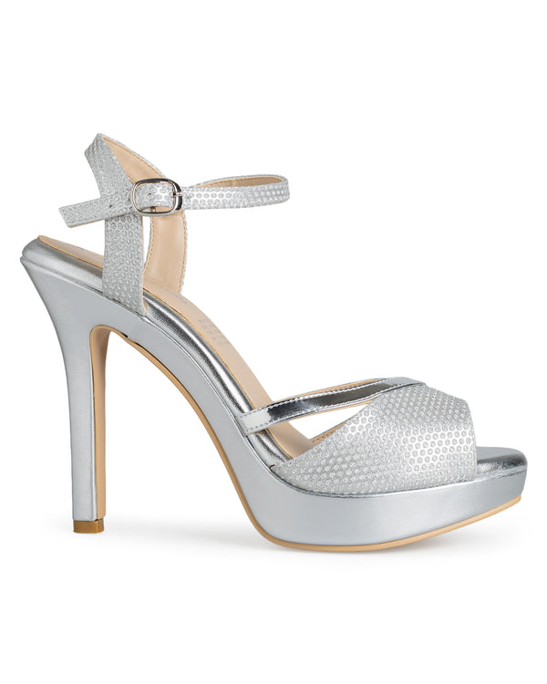 Sandalia Plataforma Plata Brillos 1082