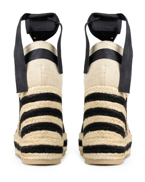 Alpargata Cuña Negra Beige Lace Up 1221