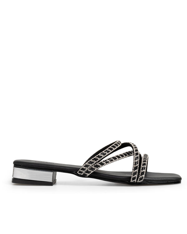 Sandalia Negra Trias Cruzadas Brillos 1224