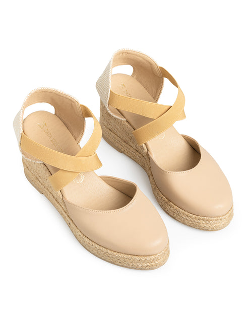 Alpargata Cuña Beige Tiras Cruzadas 1302