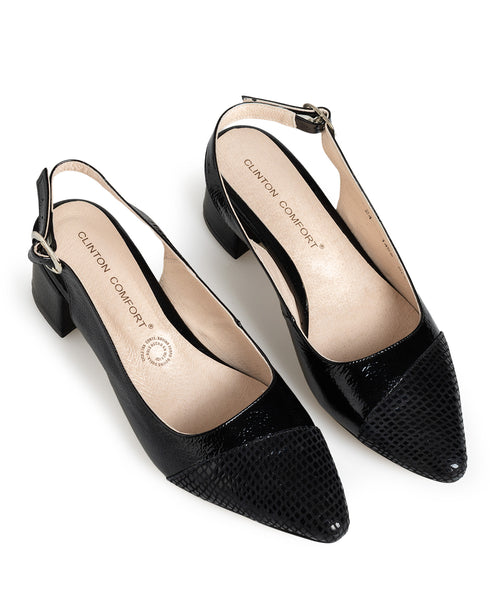Zapatilla Negra Slingback Punta Víbora 1456