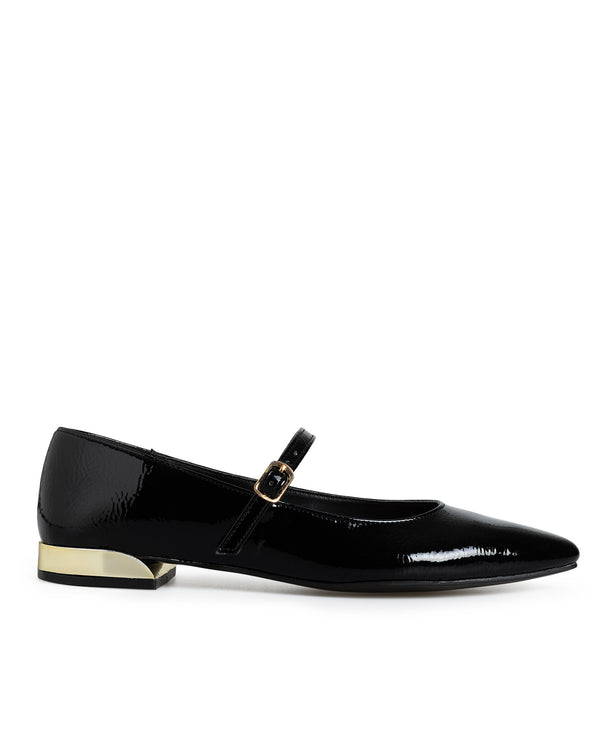Balerina Negra Picuda Tacón Oro 1502