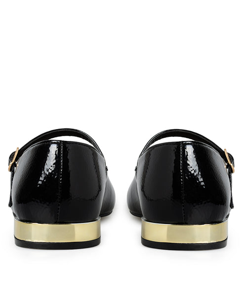 Balerina Negra Picuda Tacón Oro 1502