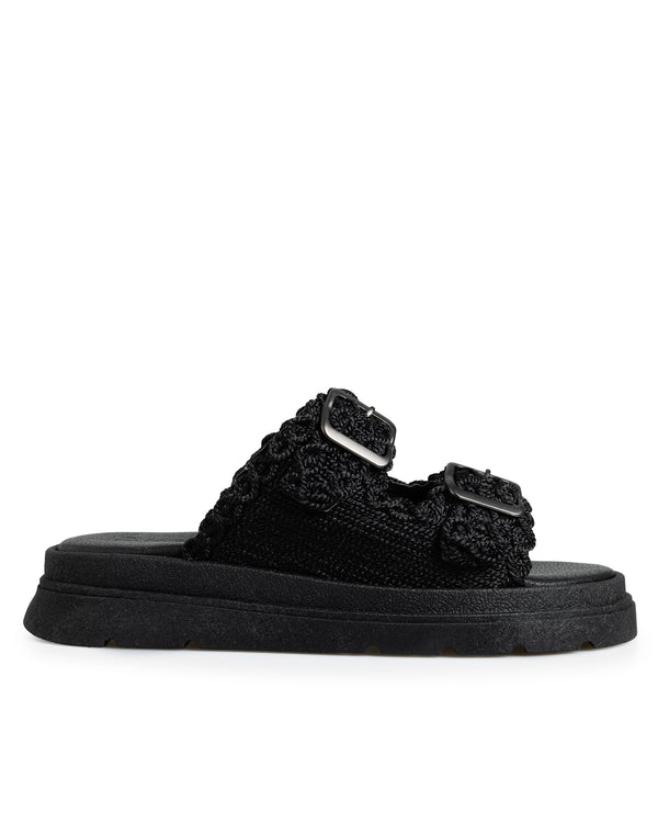 Sandalia Tejida Negra Doble Hebilla 2101