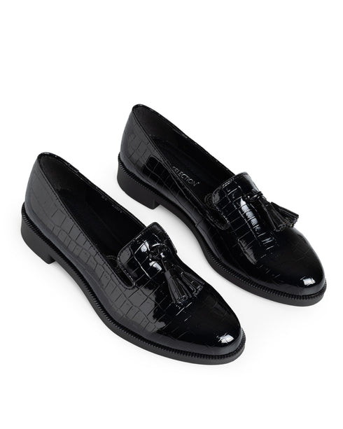Mocasín Negro Croc Motitas 2501