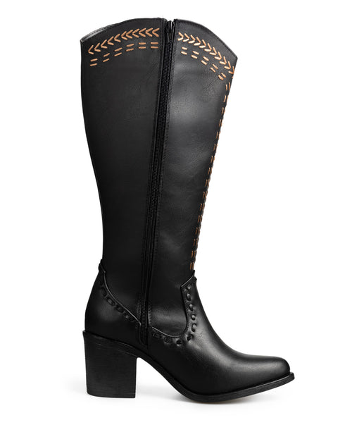 Bota Negra Tipo Vaquera Puntadas Contraste 3088