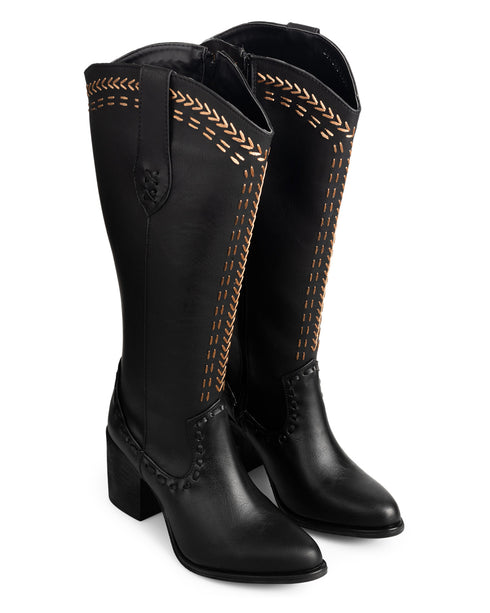 Bota Negra Tipo Vaquera Puntadas Contraste 3088