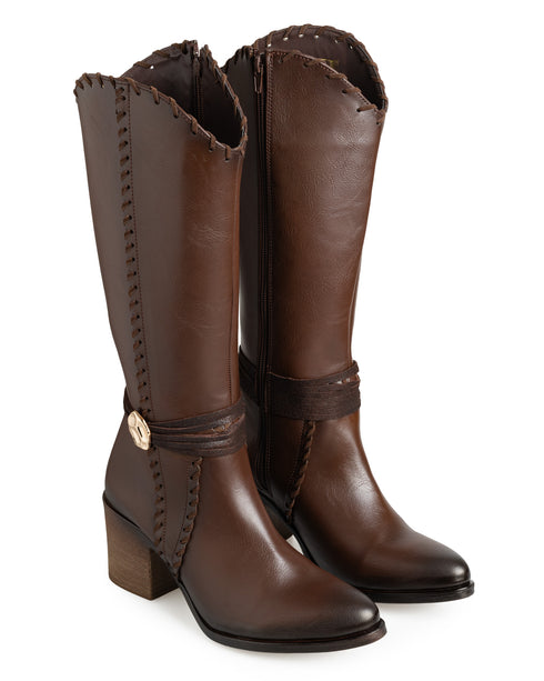 Bota Café Vaquera Hebilla De Tiras 3092