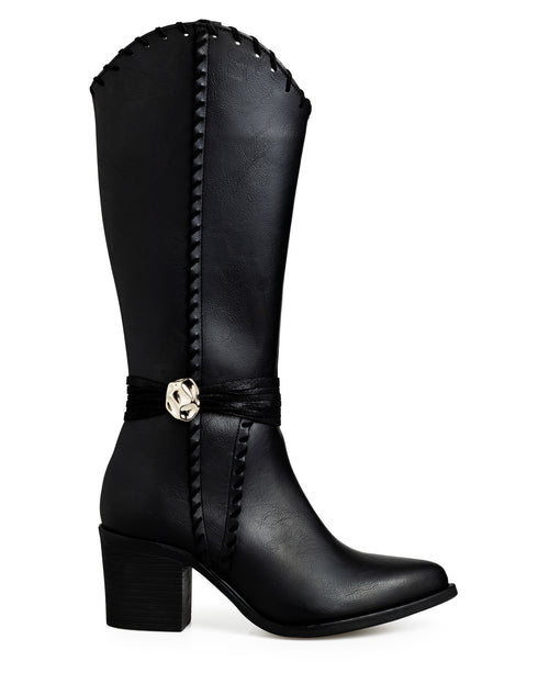 Bota Negra Vaquera Hebilla De Tiras 3092
