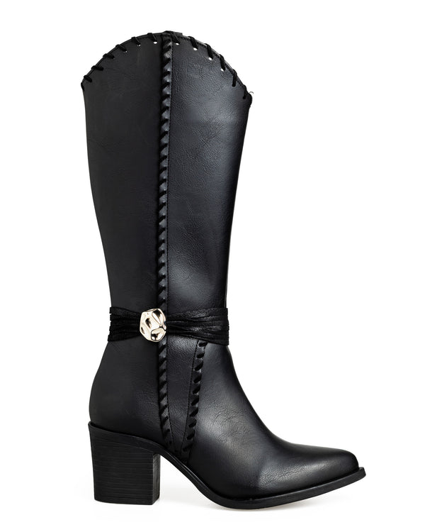 Bota Negra Vaquera Hebilla De Tiras 3092