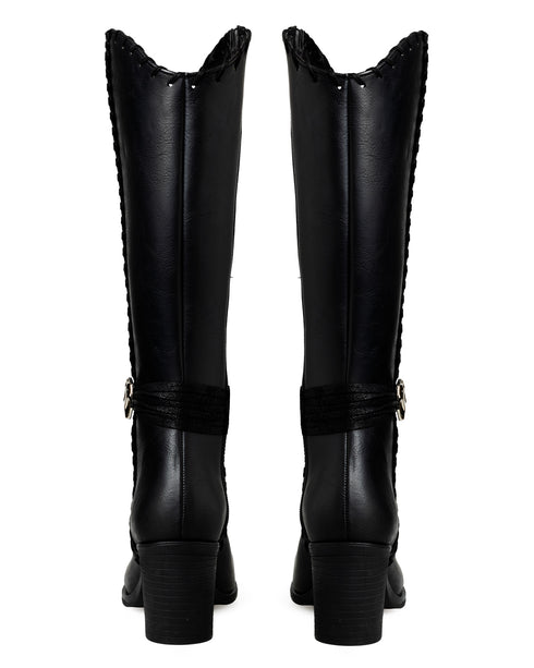 Bota Negra Vaquera Hebilla De Tiras 3092