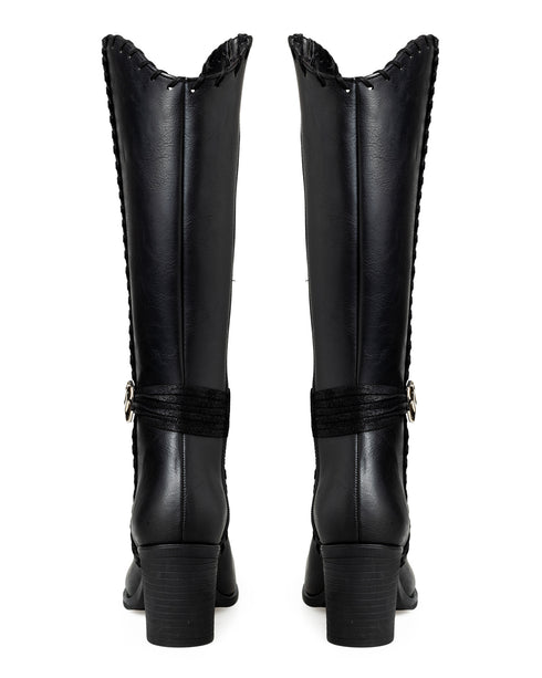 Bota Negra Vaquera Hebilla De Tiras 3092