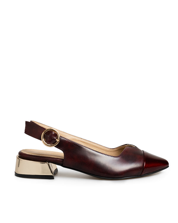 Zapatilla Vino Slingback Tacón Oro 3527