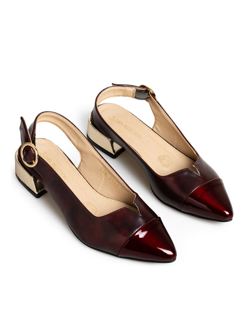 Zapatilla Vino Slingback Tacón Oro 3527