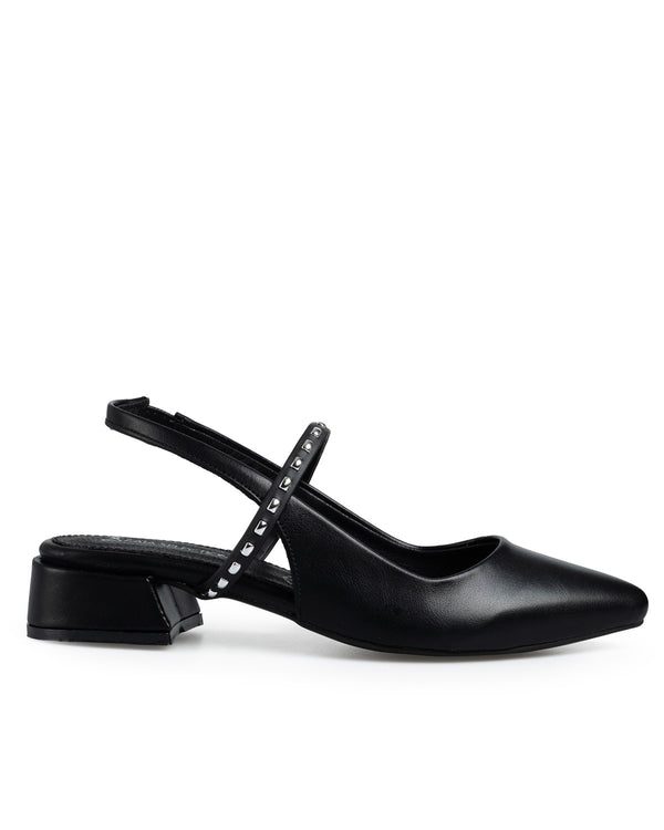 Zapatilla Negra Slingback Tira Estoperoles 3592