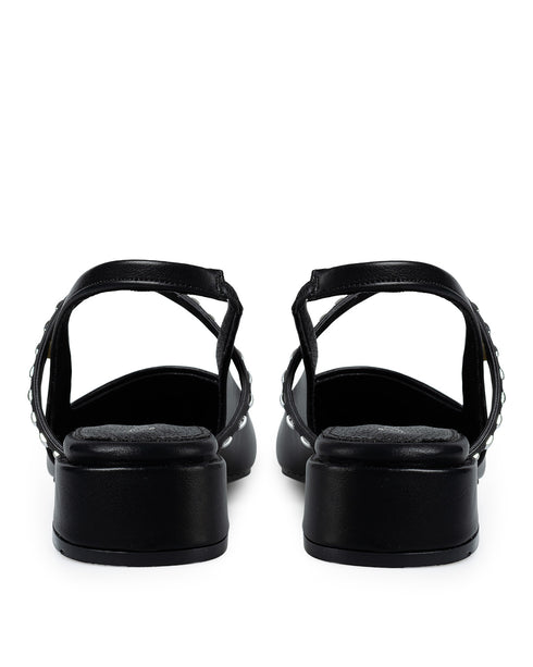 Zapatilla Negra Slingback Tira Estoperoles 3592