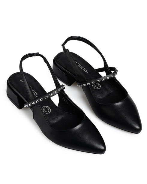 Zapatilla Negra Slingback Tira Estoperoles 3592