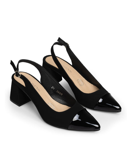 Zapatilla Negra Tacón Ancho Slingback 3607