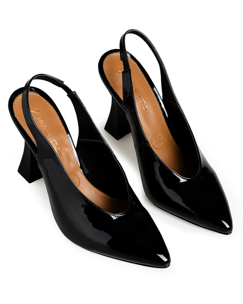 Zapatilla Negra Slingback Tacón Spool 4030
