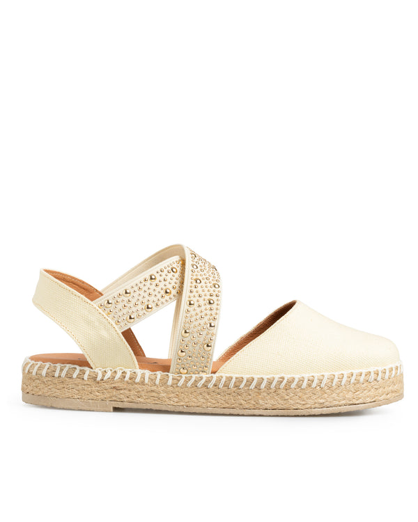 Zapato Flat Beige Tiras Estoperoles 5171