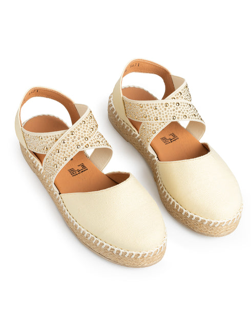 Zapato Flat Beige Tiras Estoperoles 5171
