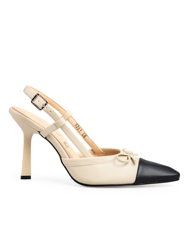 Zapatilla Nude Slingback Moño Punta Negra 5231