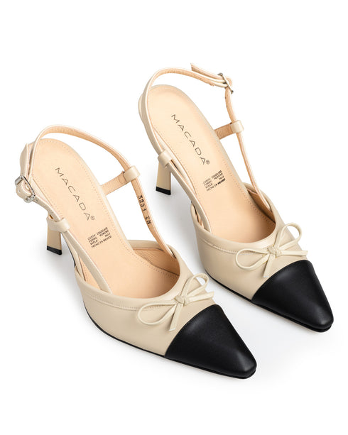 Zapatilla Nude Slingback Moño Punta Negra 5231