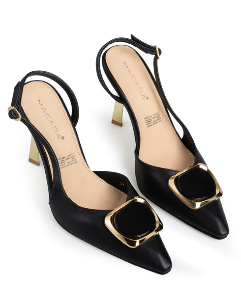 Zapatilla Negra Slingback Hebilla Oro 5235