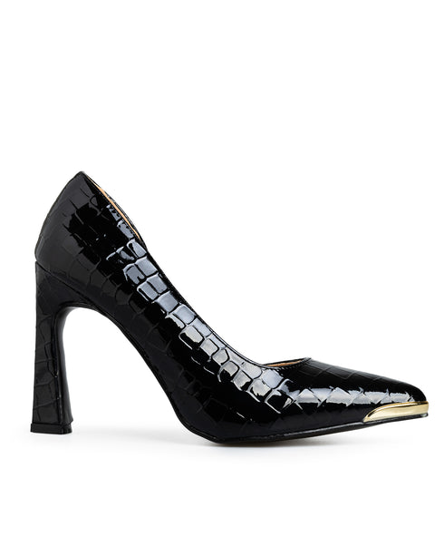 Zapatilla Negra Croc Punta Dorada 524R