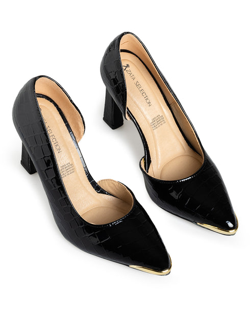 Zapatilla Negra Croc Punta Dorada 524R