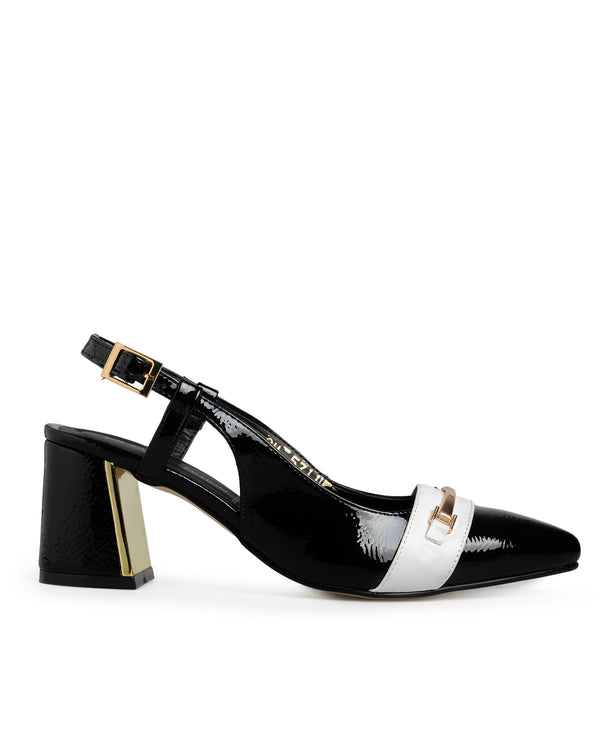 Zapatilla Negra Slingback Tira Blanca 5711