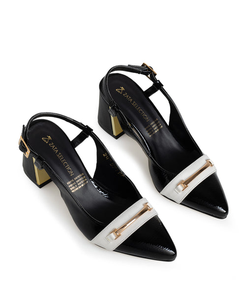Zapatilla Negra Slingback Tira Blanca 5711