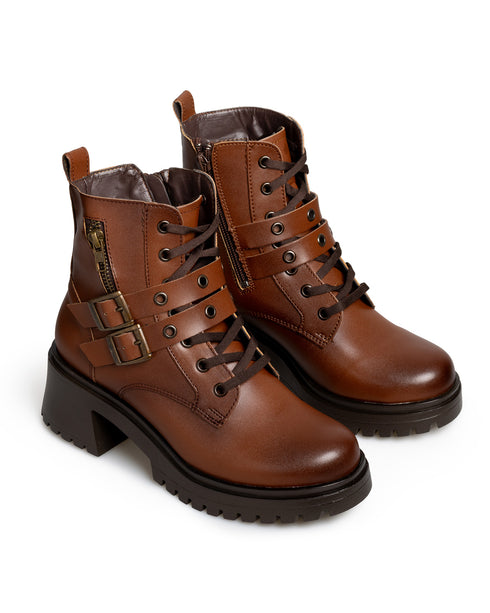 Botín Miel Combat Doble Hebilla 5928