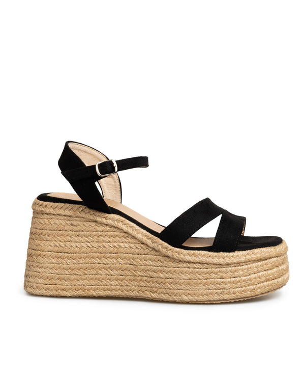 Sandalia Negra Plataforma Yute 6303