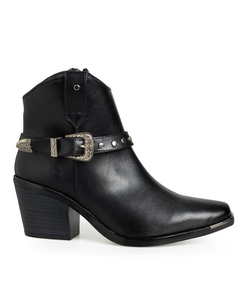 Botín Negro Tipo Vaquero Hebilla 6312