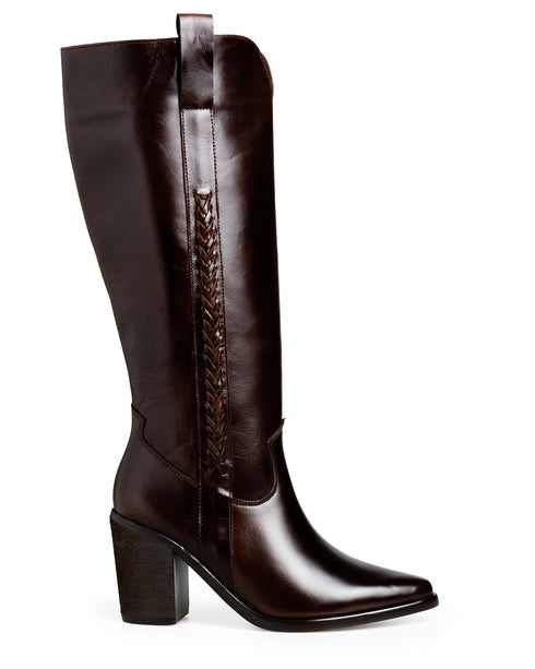 Bota Café Campera Tiras Trenzadas 7006