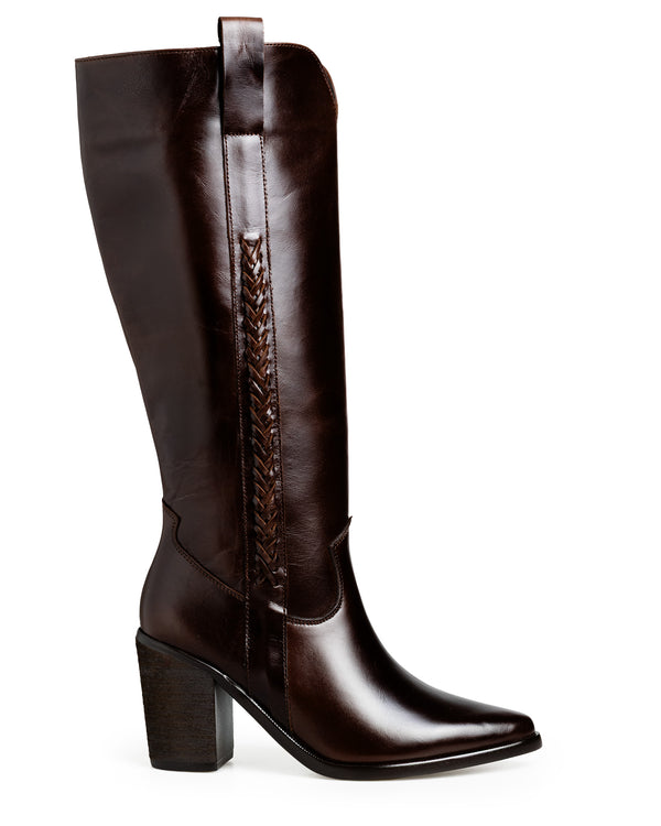 Bota Café Campera Tiras Trenzadas 7006
