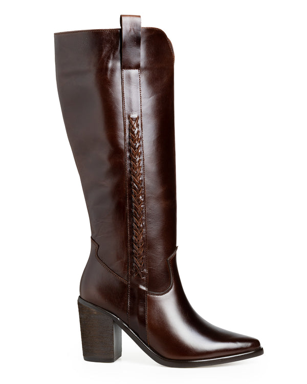 Bota Café Campera Tiras Trenzadas 7006