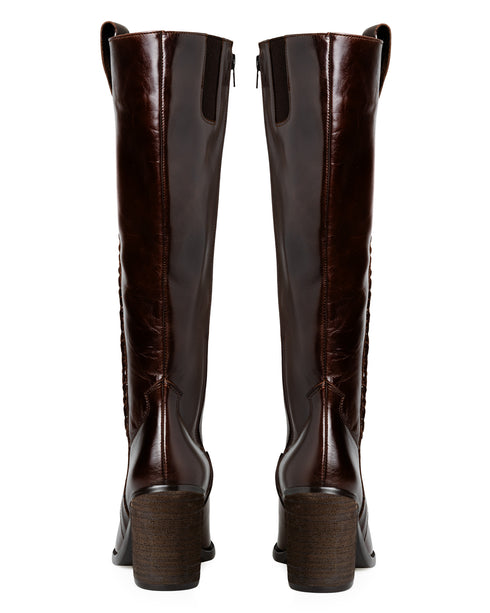 Bota Café Campera Tiras Trenzadas 7006