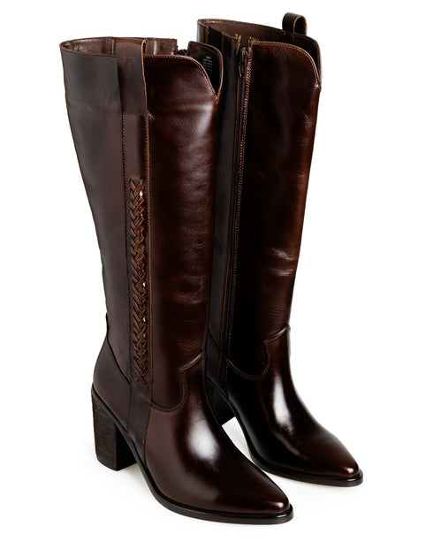 Bota Café Campera Tiras Trenzadas 7006