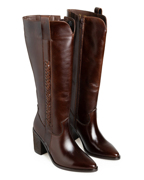 Bota Café Campera Tiras Trenzadas 7006