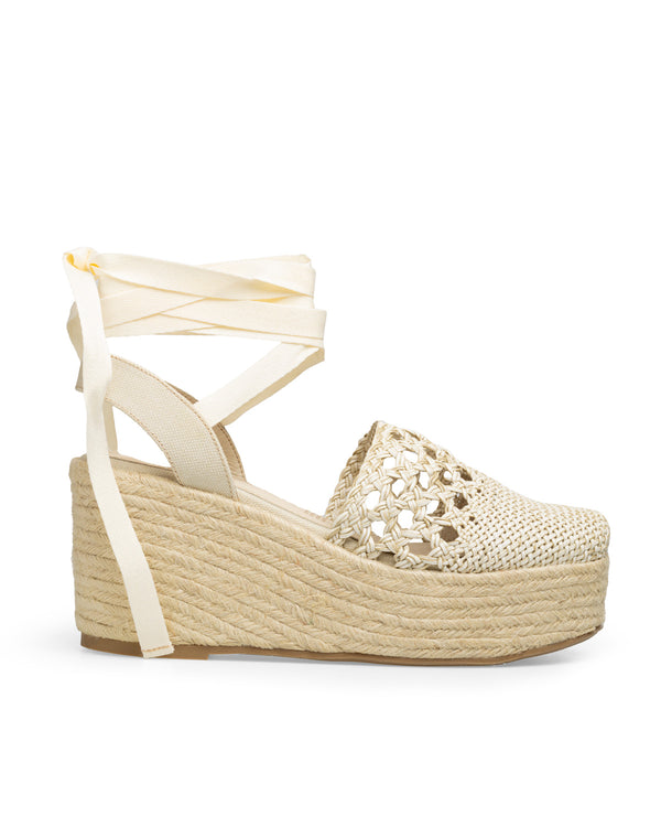 Plataforma Beige Lace Up Suela Yute 7258