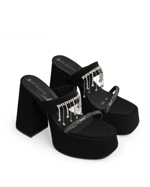 Sandalia Plataforma Negra Tira Glitter 7502